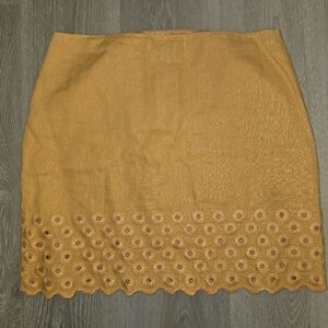 Michael Kors Mustard Eyelet Linen Skirt